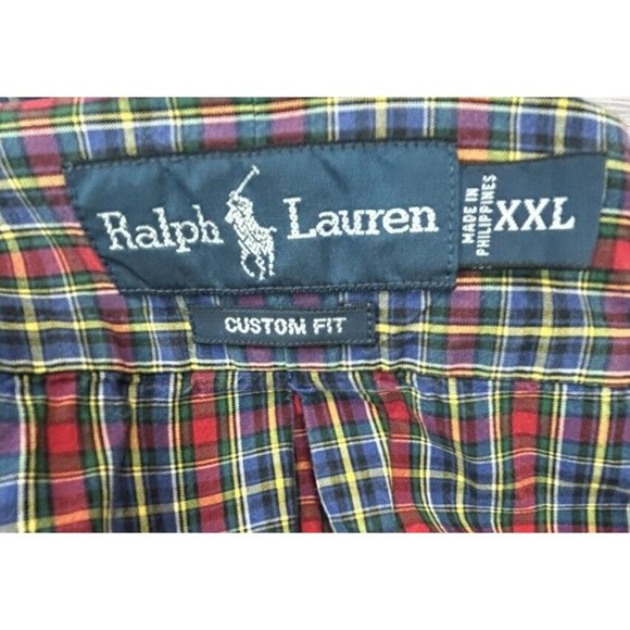 Ralph Lauren Men's Blue Red Yellow Multicolor Plaid Check 2XL Custom Fit Cotton - Picture 5 of 8